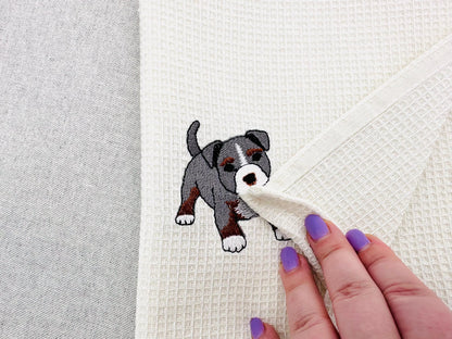 Pocket Bully Playing Mini Bulldog Puppy Dog Mama kitchen dish towel animal kids machine embroidery designs ITH