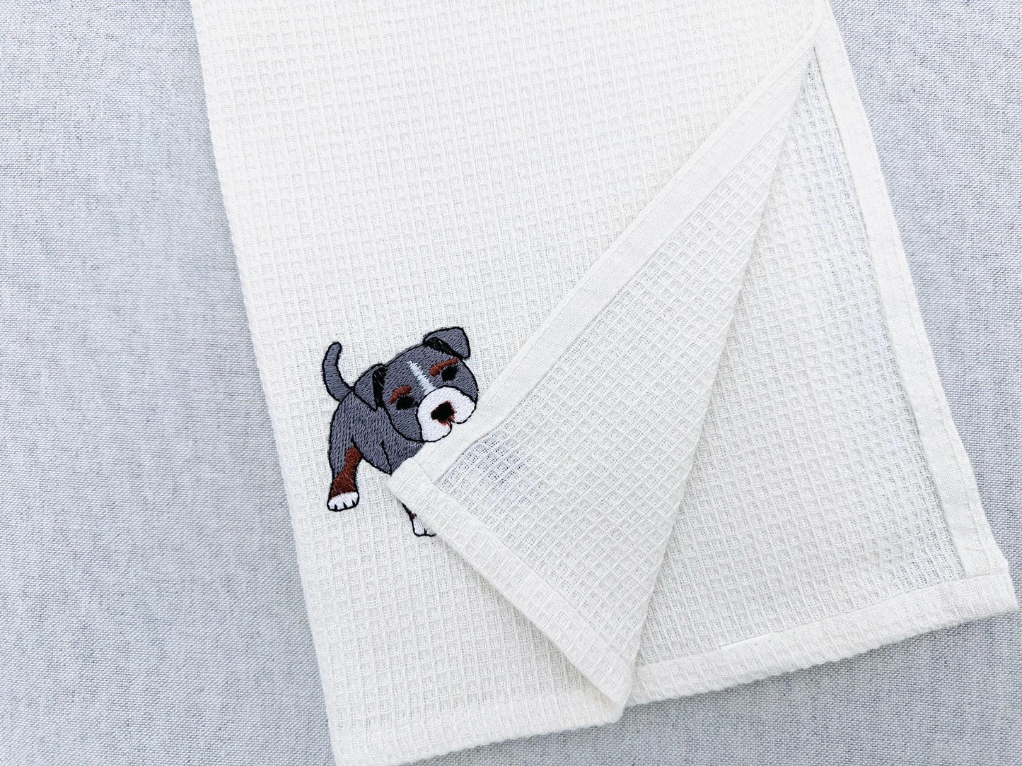 Pocket Bully Playing Mini Bulldog Puppy Dog Mama kitchen dish towel animal kids machine embroidery designs ITH