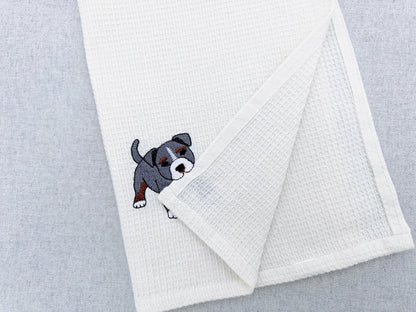 Pocket Bully Playing Mini Bulldog Puppy Dog Mama kitchen dish towel animal kids machine embroidery designs ITH
