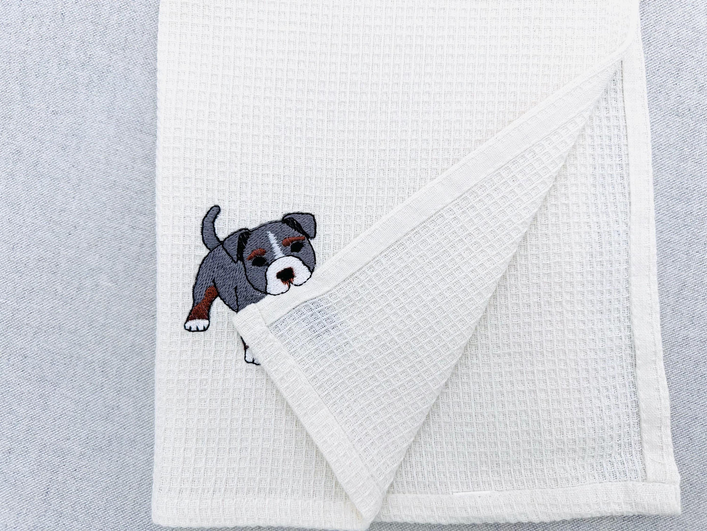 Pocket Bully Playing Mini Bulldog Puppy Dog Mama kitchen dish towel animal kids machine embroidery designs ITH