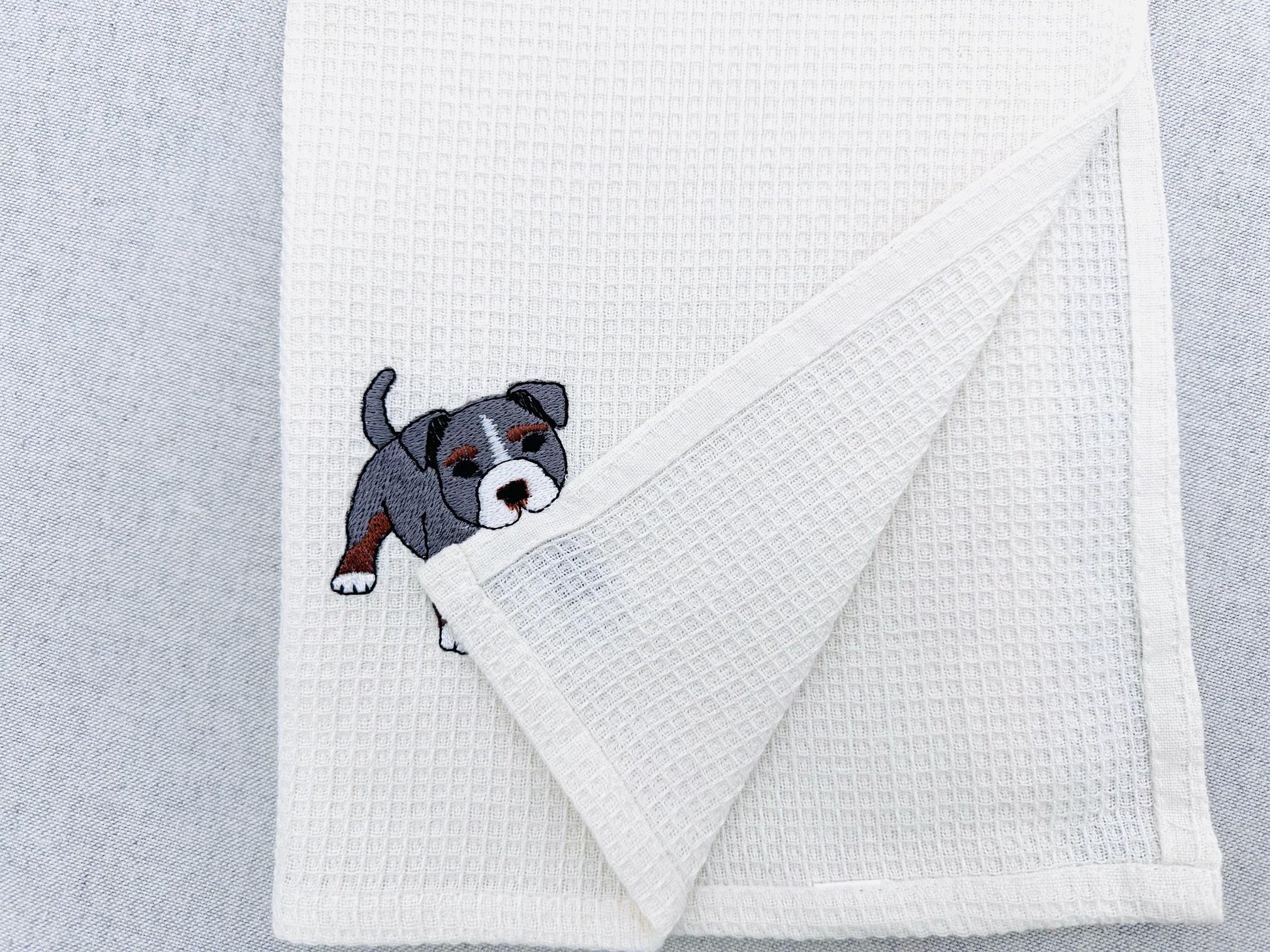 Pocket Bully Playing Mini Bulldog Puppy Dog Mama kitchen dish towel animal kids machine embroidery designs ITH