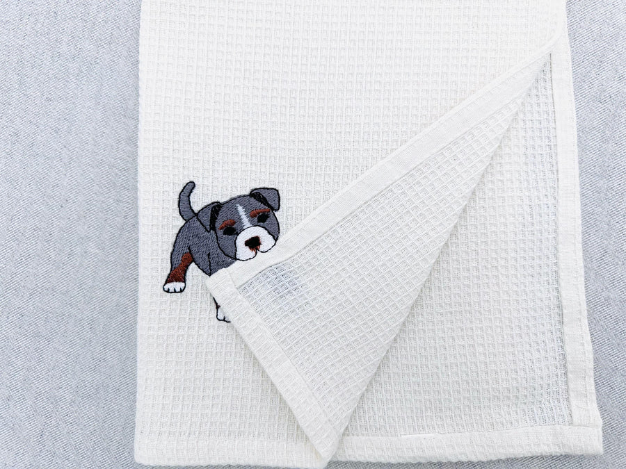 Pocket Bully Playing Mini Bulldog Puppy Dog Mama kitchen dish towel animal kids machine embroidery designs ITH