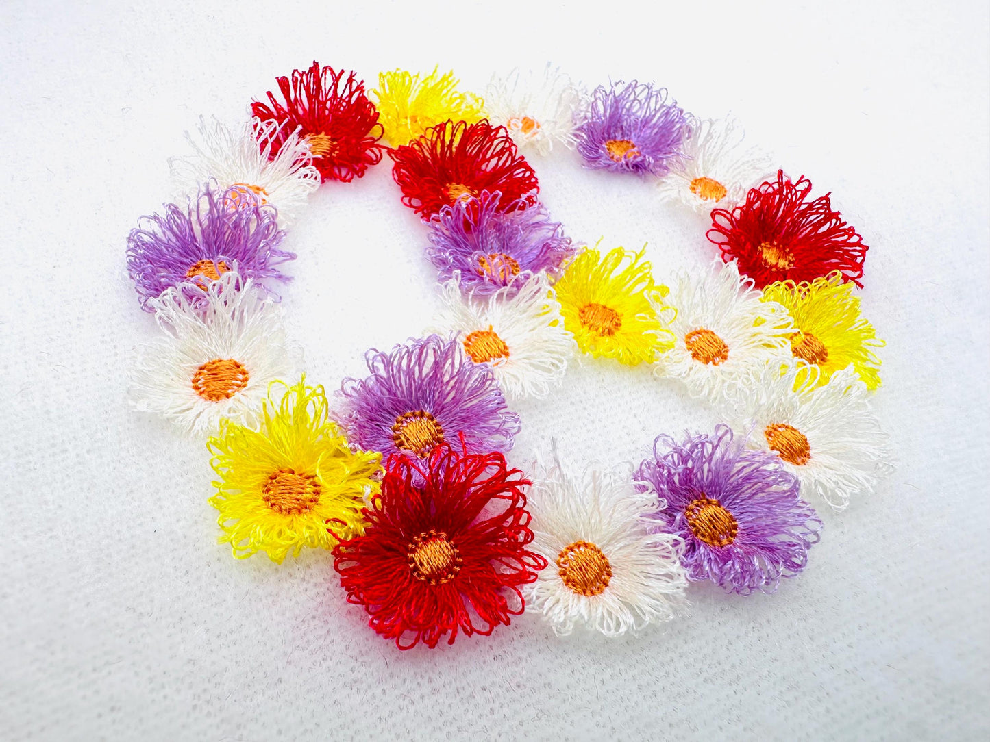 Fringed Floral Piece Sign Fluffy Fringe chenille daisy flower machine embroidery designs