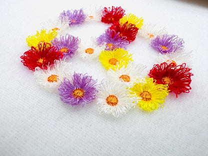 Fringed Floral Piece Sign Fluffy Fringe chenille daisy flower machine embroidery designs