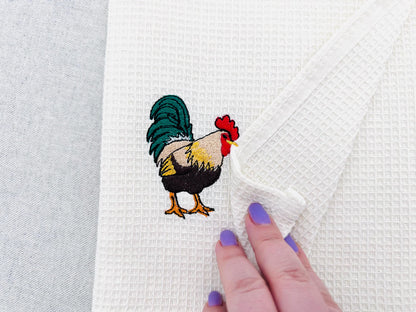 Playing Rooster Animal Thief kitchen dish towel Farm bird Chicken Mama machine embroidery designs ITH