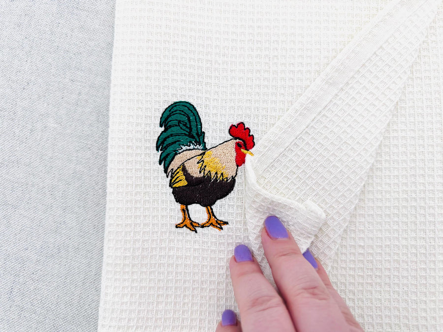 Playing Rooster Animal Thief kitchen dish towel Farm bird Chicken Mama machine embroidery designs ITH