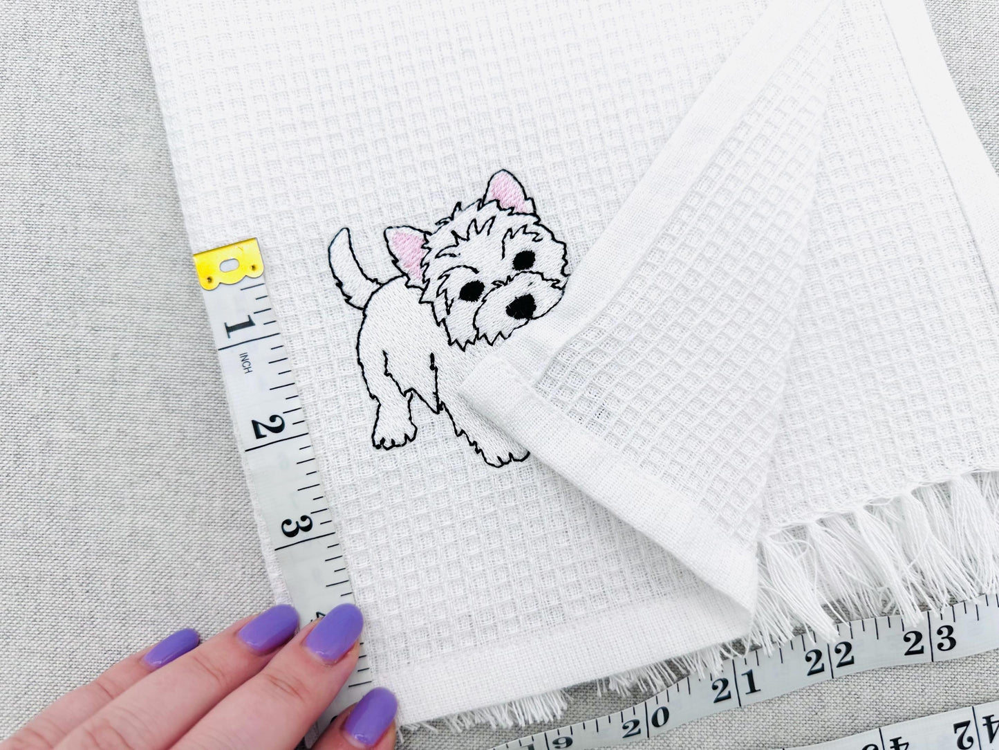 Playing Westie West Highland Terrier Puppy Dog kitchen dish towel animal kids machine embroidery designs ITH