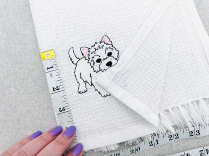 Playing Westie West Highland Terrier Puppy Dog kitchen dish towel animal kids machine embroidery designs ITH