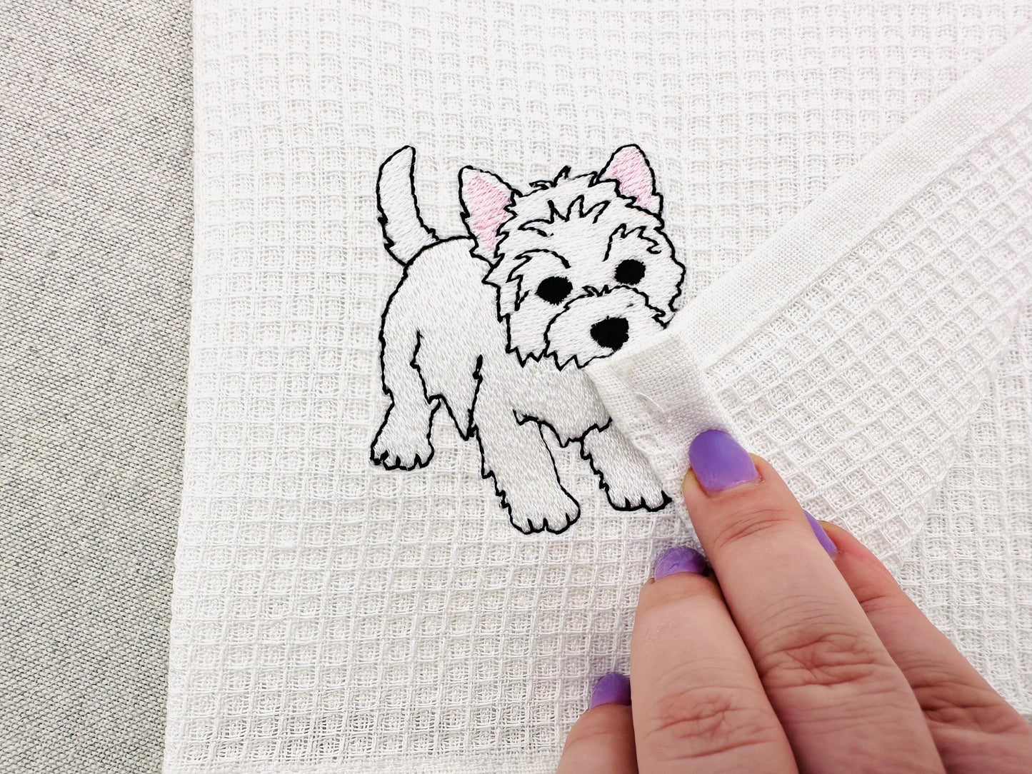 Playing Westie West Highland Terrier Puppy Dog kitchen dish towel animal kids machine embroidery designs ITH