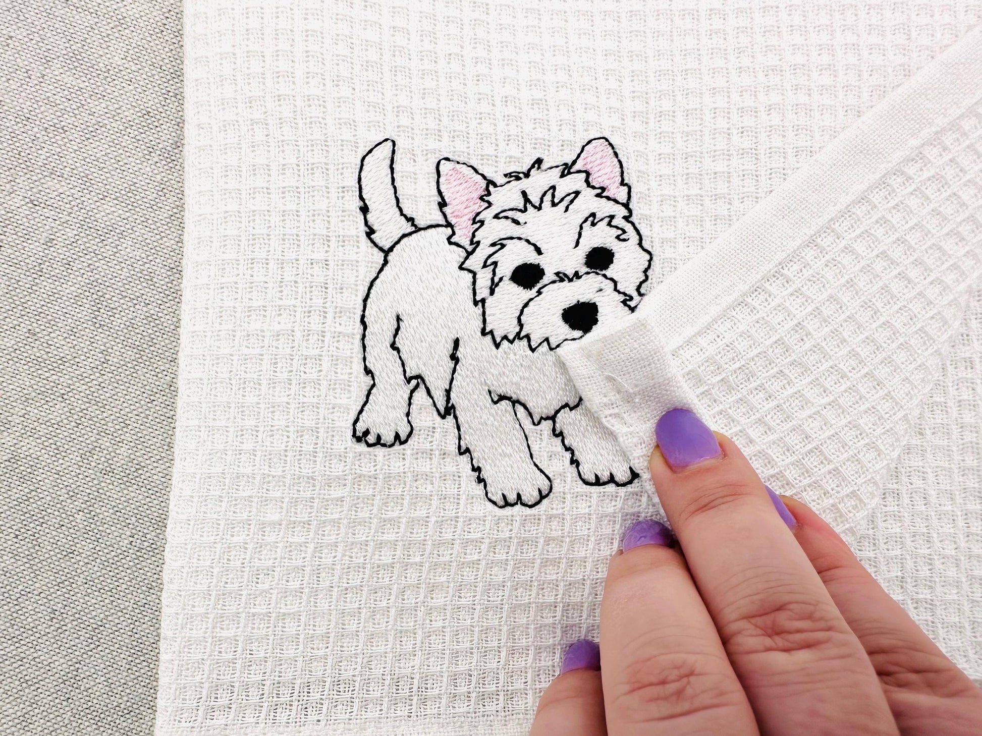 Playing Westie West Highland Terrier Puppy Dog kitchen dish towel animal kids machine embroidery designs ITH