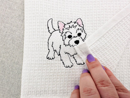 Playing Westie West Highland Terrier Puppy Dog kitchen dish towel animal kids machine embroidery designs ITH