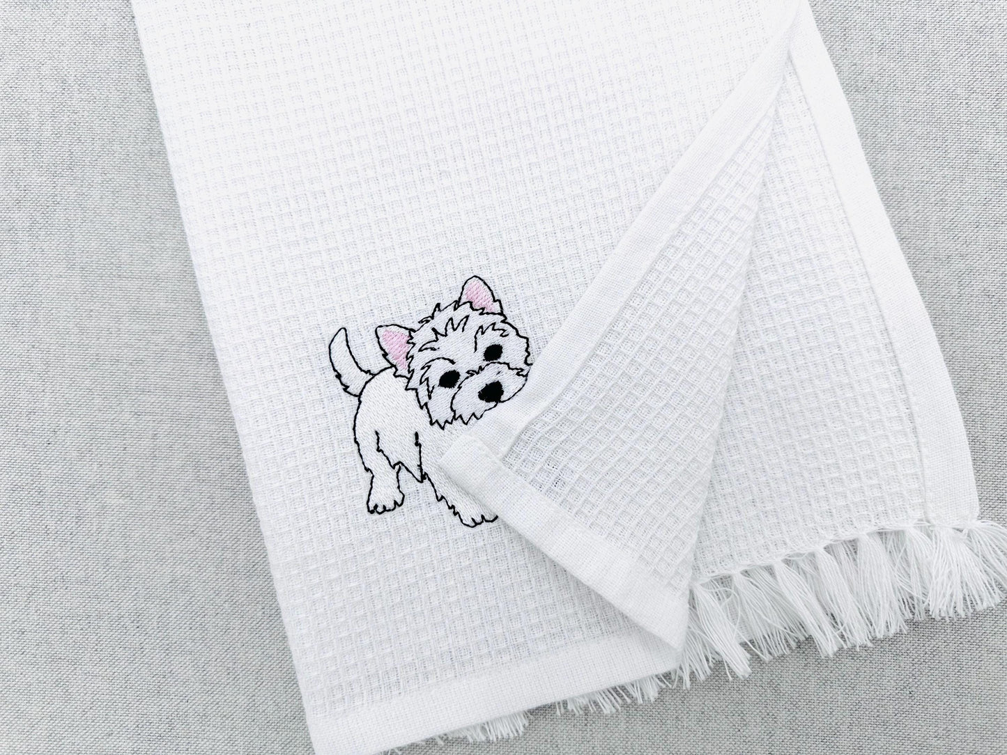 Playing Westie West Highland Terrier Puppy Dog kitchen dish towel animal kids machine embroidery designs ITH