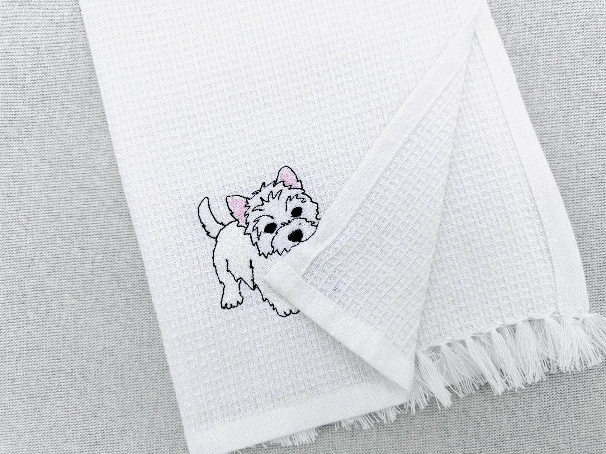 Playing Westie West Highland Terrier Puppy Dog kitchen dish towel animal kids machine embroidery designs ITH