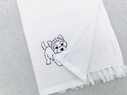 Playing Westie West Highland Terrier Puppy Dog kitchen dish towel animal kids machine embroidery designs ITH