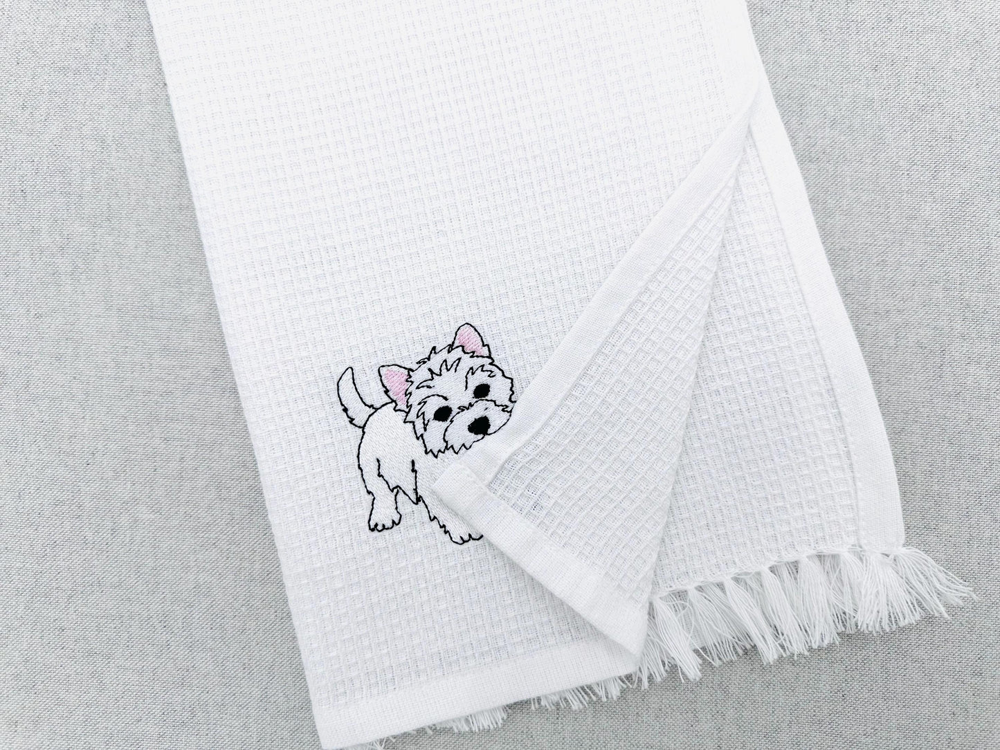 Playing Westie West Highland Terrier Puppy Dog kitchen dish towel animal kids machine embroidery designs ITH
