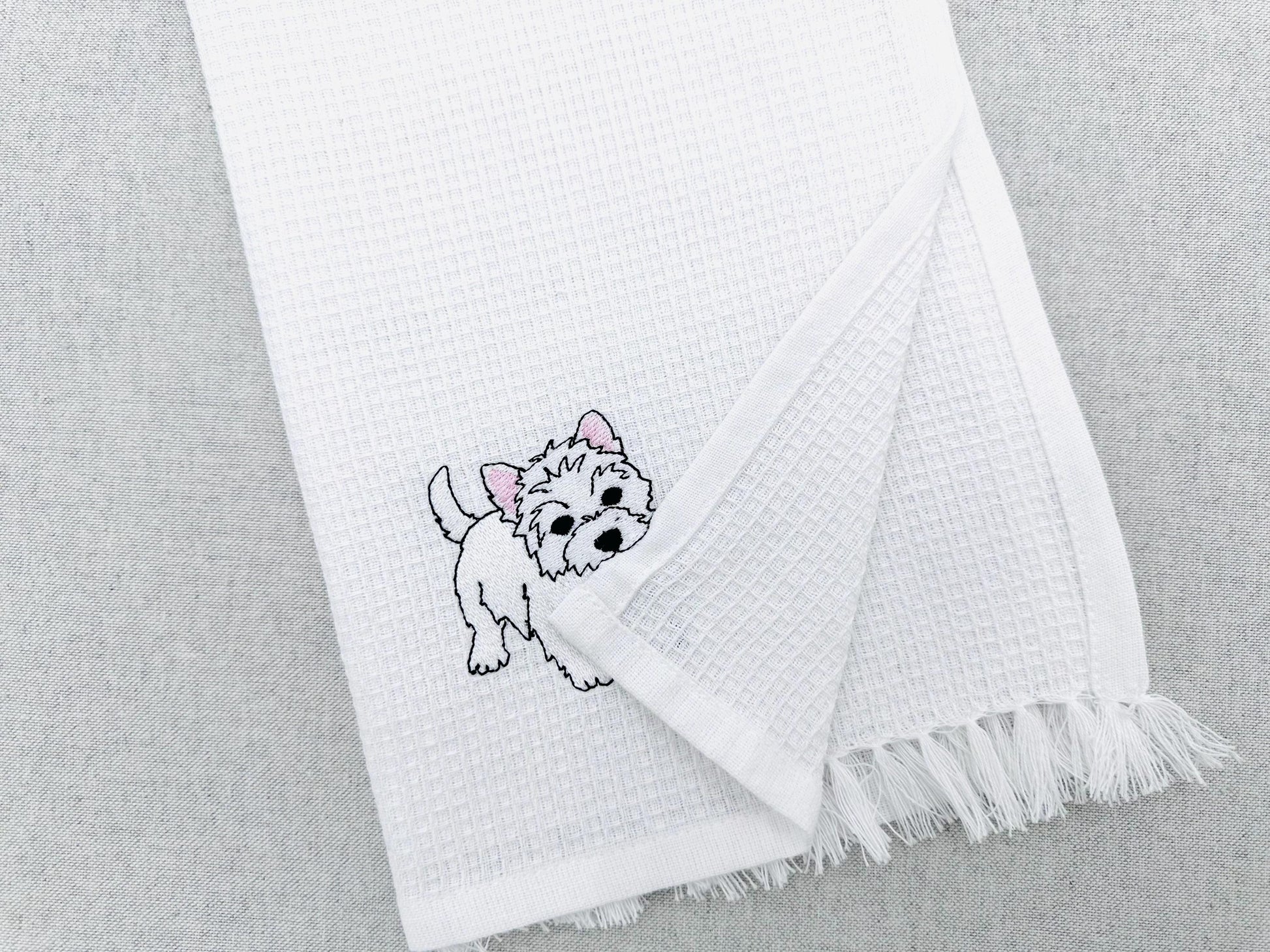 Playing Westie West Highland Terrier Puppy Dog kitchen dish towel animal kids machine embroidery designs ITH