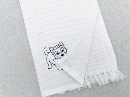 Playing Westie West Highland Terrier Puppy Dog kitchen dish towel animal kids machine embroidery designs ITH