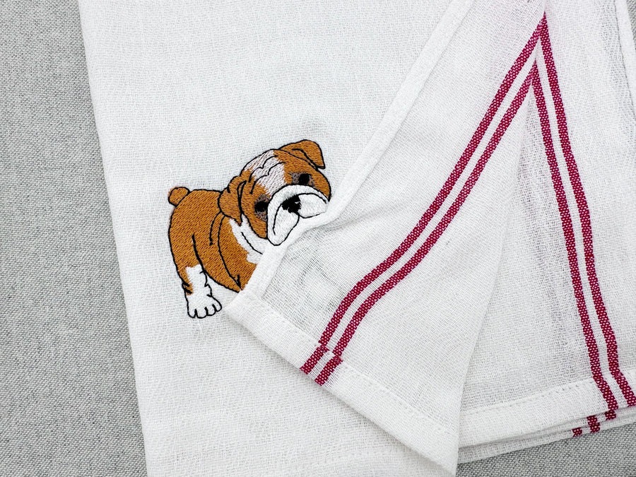 Lovely playing Bulldog Puppy Dog Mama kitchen dish towel pet animal kids machine embroidery designs ITH