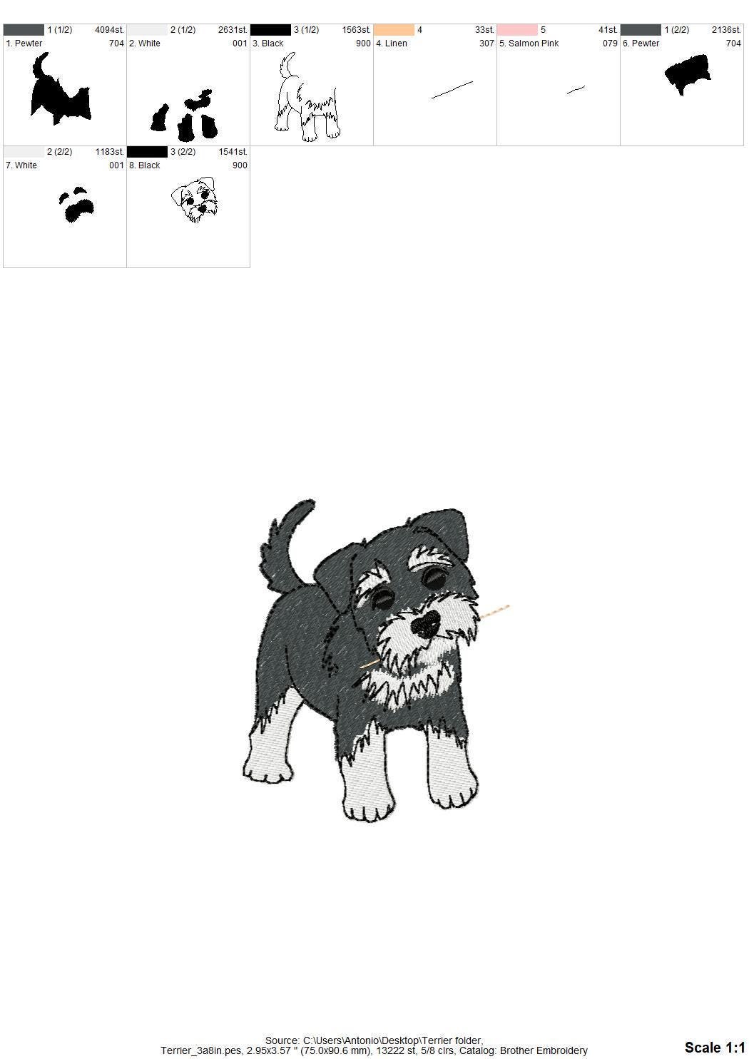 Lovely playing Schnauzer Puppy Dog Mama kitchen dish towel pet animal kids machine embroidery designs ITH