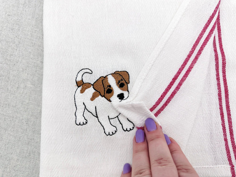 Lovely playing Jack Russel Puppy Dog kitchen dish towel pet animal kids machine embroidery designs ITH