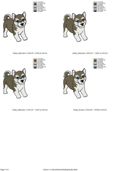 Lovely playing Husky Puppy Dog Mama kitchen dish towel pet animal kids machine embroidery designs ITH