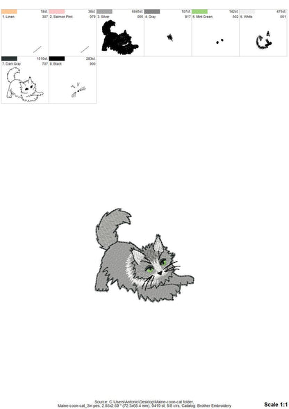Lovely Scratching Maine Coon Kitty Cat Mama kitchen dish towel pet animal kids machine embroidery designs ITH
