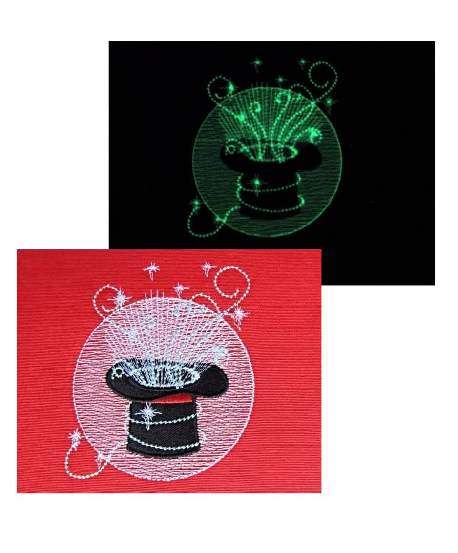 Magician Magic hat and swirls tricks sparkles, glow in the dark special machine embroidery designs