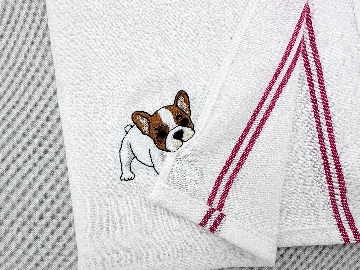 Lovely playing French Bulldog Puppy Dog kitchen dish towel pet animal kids machine embroidery designs ITH