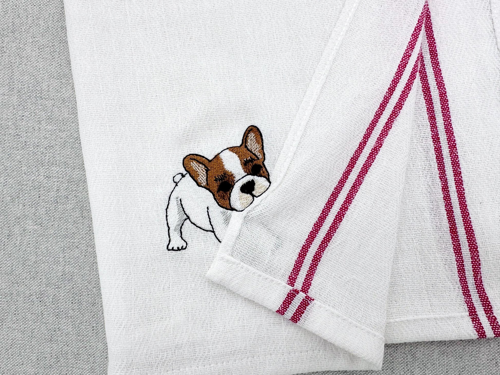 Lovely playing French Bulldog Puppy Dog kitchen dish towel pet animal kids machine embroidery designs ITH