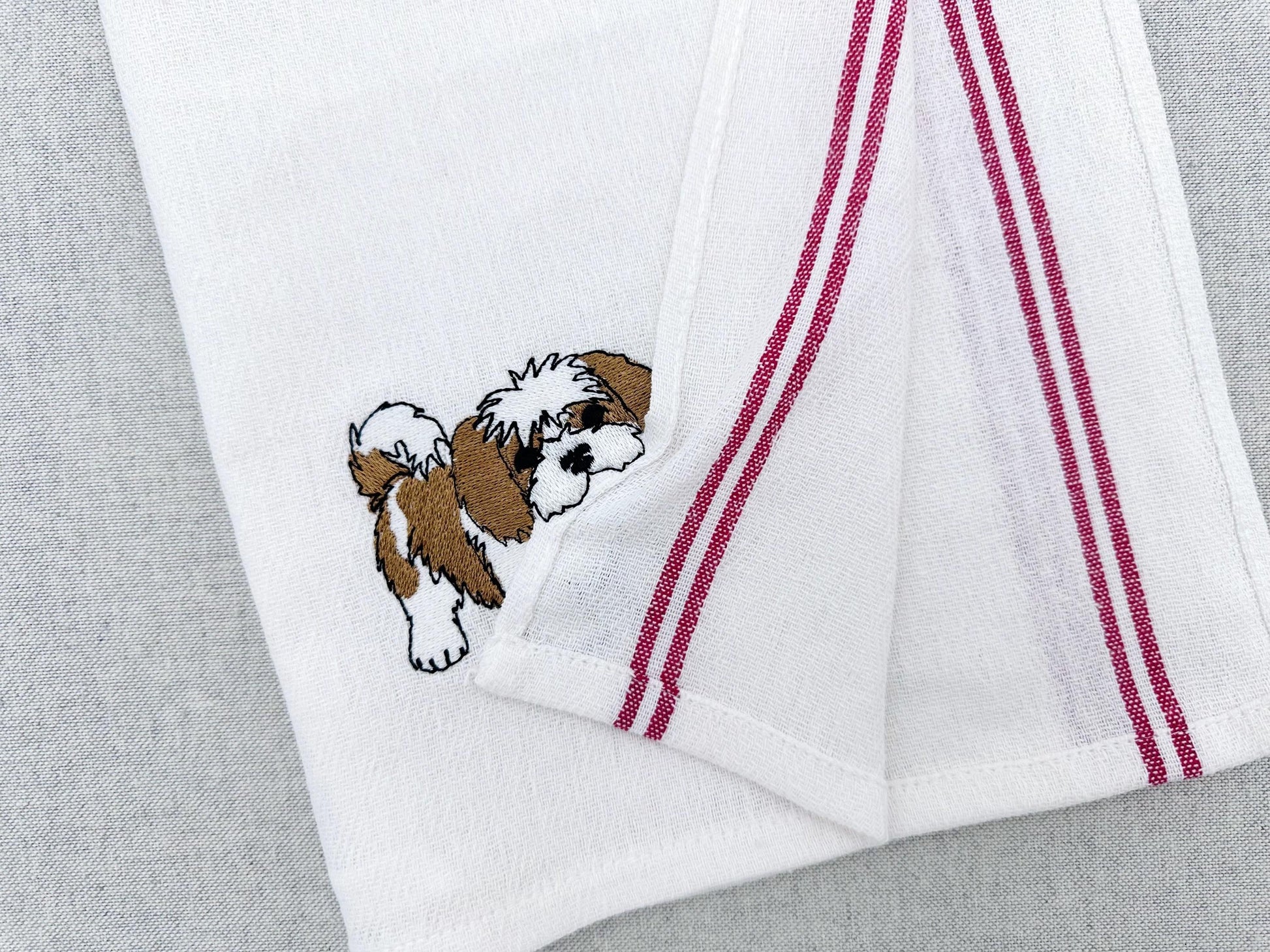 Lovely playing Shih Tzu Puppy Dog Mama kitchen dish towel pet animal kids machine embroidery designs ITH