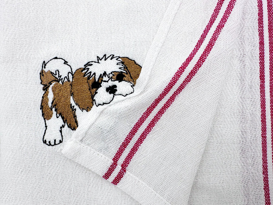 Lovely playing Shih Tzu Puppy Dog Mama kitchen dish towel pet animal kids machine embroidery designs ITH