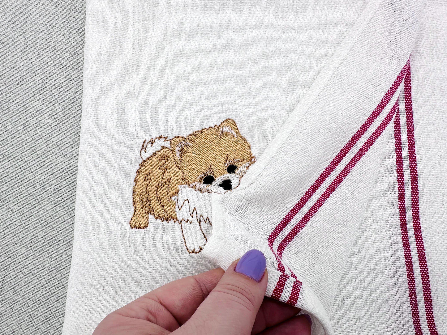 Lovely playing Pomeranian Puppy Dog kitchen dish towel pet animal kids machine embroidery designs ITH