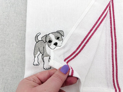 Lovely playing Pitbull Puppy Dog Mama kitchen dish towel pet animal kids machine embroidery designs ITH