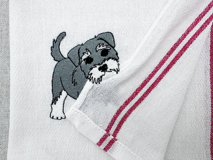 Lovely playing Schnauzer Puppy Dog Mama kitchen dish towel pet animal kids machine embroidery designs ITH