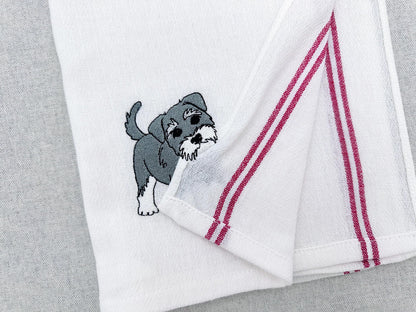 Lovely playing Schnauzer Puppy Dog Mama kitchen dish towel pet animal kids machine embroidery designs ITH