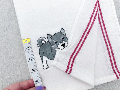 Lovely playing Husky Puppy Dog Mama kitchen dish towel pet animal kids machine embroidery designs ITH
