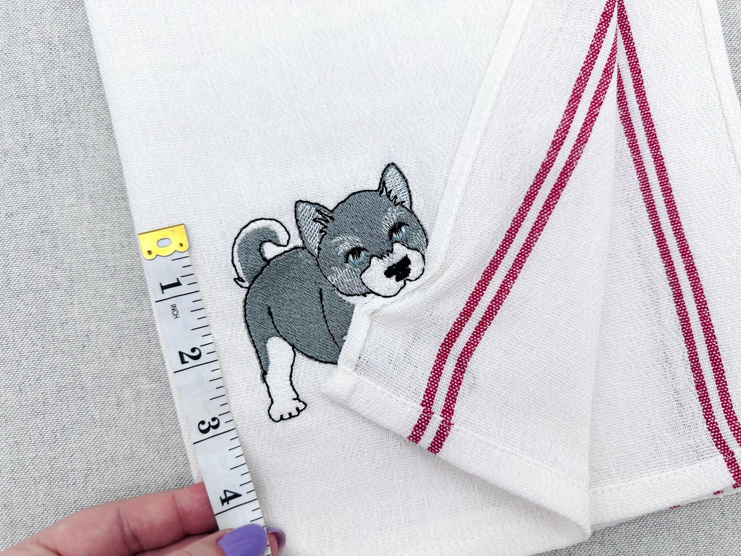 Lovely playing Husky Puppy Dog Mama kitchen dish towel pet animal kids machine embroidery designs ITH