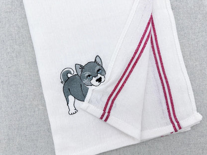 Lovely playing Husky Puppy Dog Mama kitchen dish towel pet animal kids machine embroidery designs ITH