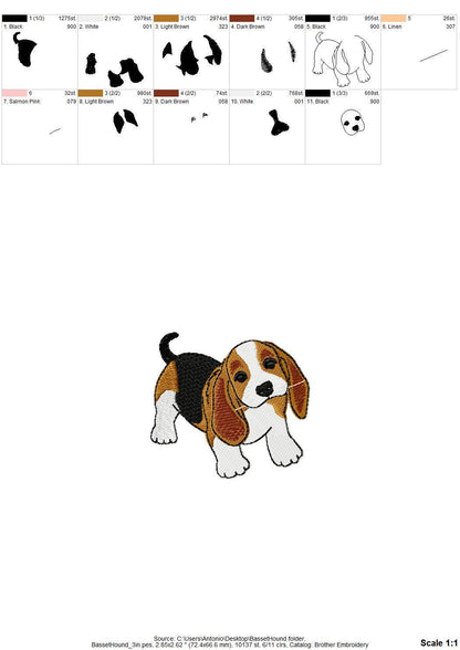 Cute playing Basset Hound Puppy Dog Mama kitchen dish towel pet animal kids machine embroidery designs ITH