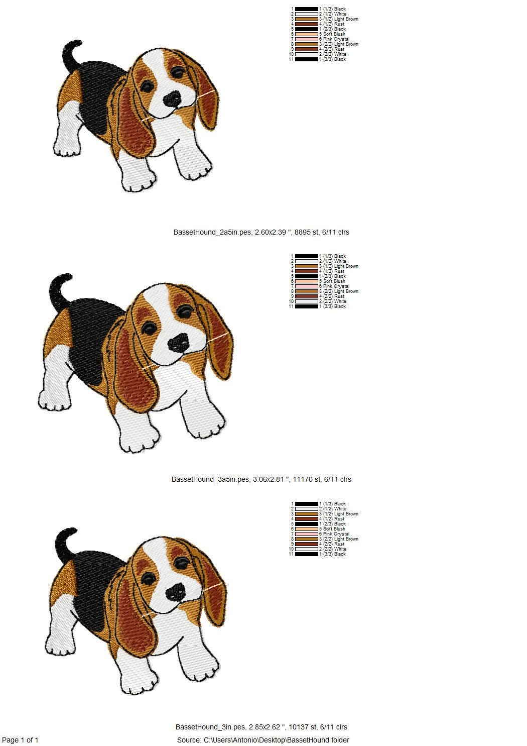 Cute playing Basset Hound Puppy Dog Mama kitchen dish towel pet animal kids machine embroidery designs ITH