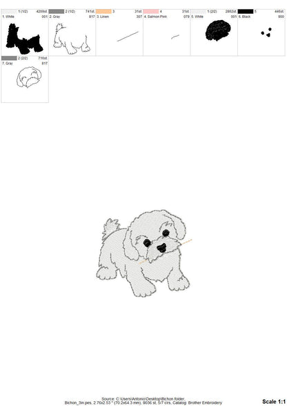 Lovely playing Bichon Frise Puppy Dog Mama kitchen dish towel pet animal kids machine embroidery designs ITH