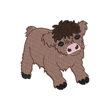 Cute Playing Little Highland Bull Calf baby Cow kitchen dish towel Farm animal machine embroidery designs ITH