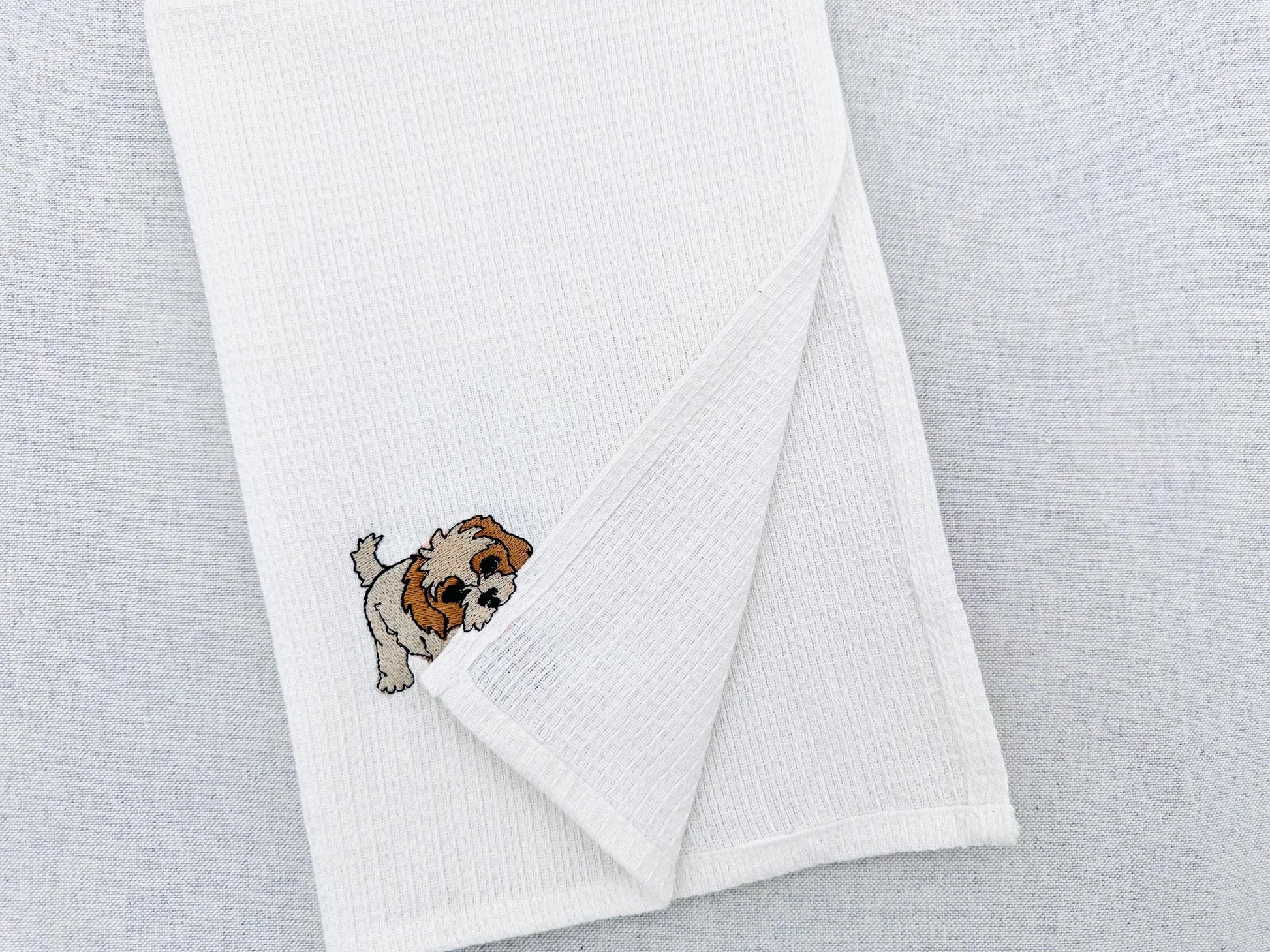 Playing Cavachon Puppy Dog Mama kitchen dish towel pet animal kids machine embroidery designs ITH