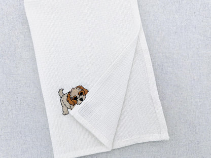 Playing Cavachon Puppy Dog Mama kitchen dish towel pet animal kids machine embroidery designs ITH