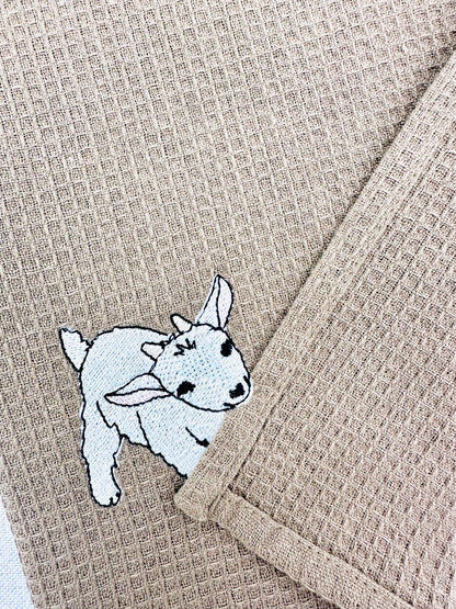 Cute Playing Little Baby Goat kitchen dish towel Farm animal kids machine embroidery designs ITH