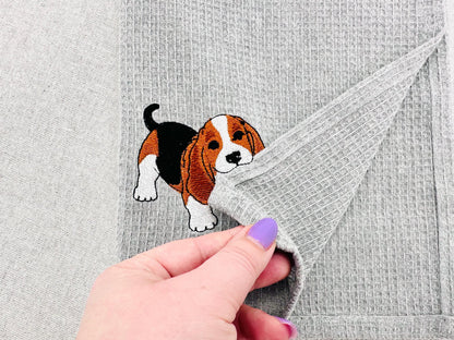 Cute playing Basset Hound Puppy Dog Mama kitchen dish towel pet animal kids machine embroidery designs ITH
