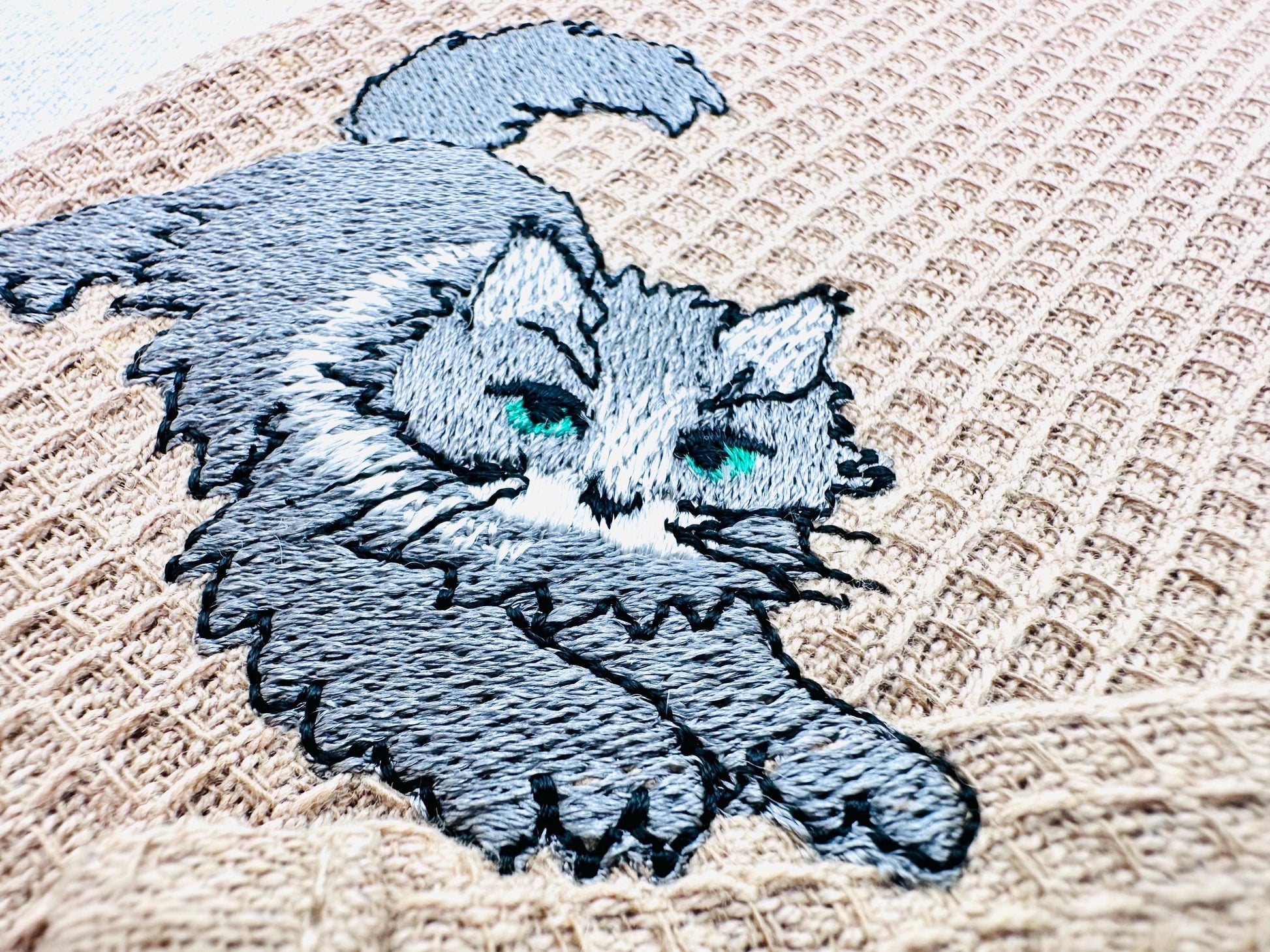 Lovely Scratching Maine Coon Kitty Cat Mama kitchen dish towel pet animal kids machine embroidery designs ITH