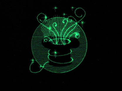 Magician Magic hat and swirls tricks sparkles, glow in the dark special machine embroidery designs