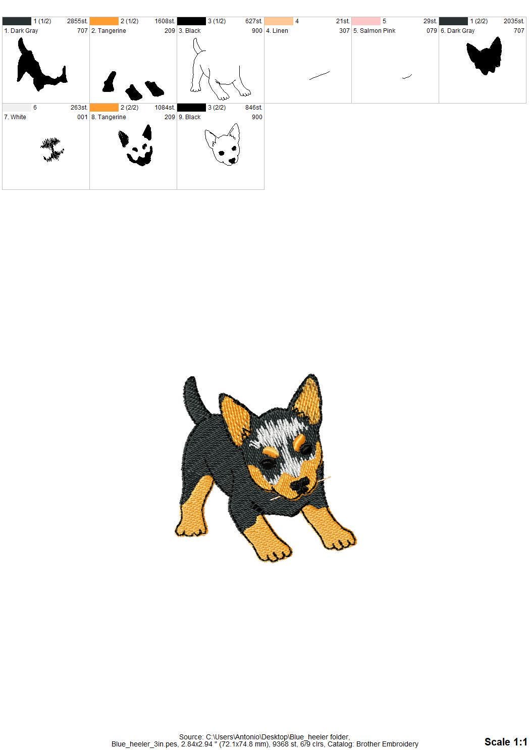 Playing Blue Heeler Puppy Dog Mama kitchen dish towel pet animal kids machine embroidery designs ITH
