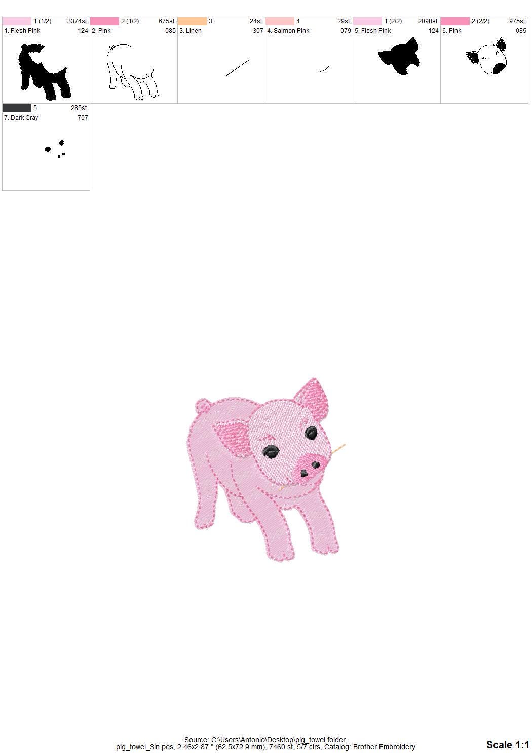 Playing Little Baby Pig Piglet Piggie kitchen dish towel Farm animal kids machine embroidery designs ITH